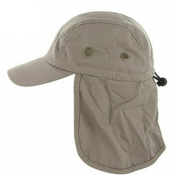 Fishing Boating Hiking Army Military Snap Brim Cap With Ear and Neck Flap Hat (Khaki)