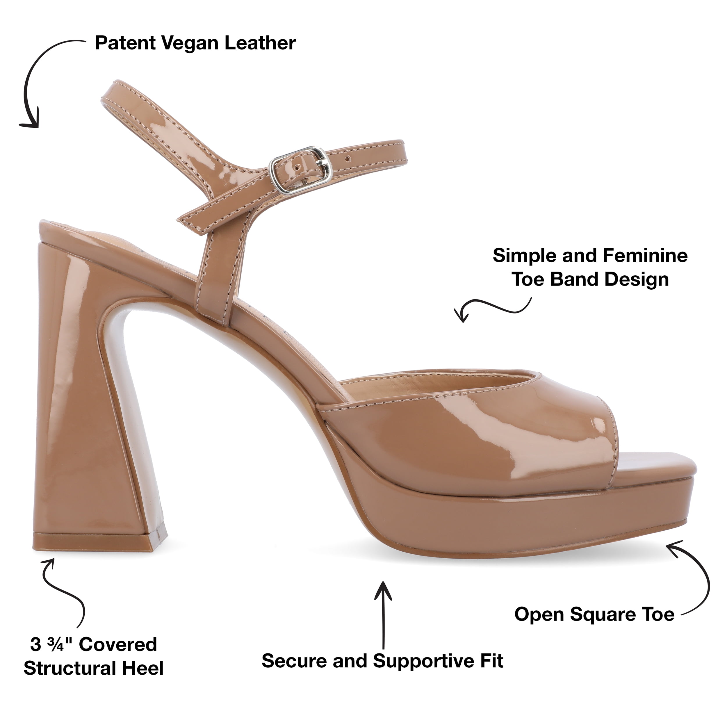 Journee Womens Ziarre Patent Vegan Leather Ankle Strap Platform Dress Sandals