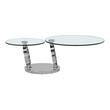 Pemberly Row Glass Top Coffee Table with Round Base in Chrome