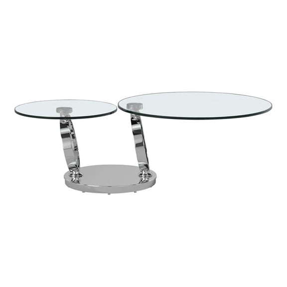 Pemberly Row Glass Top Coffee Table with Round Base in Chrome