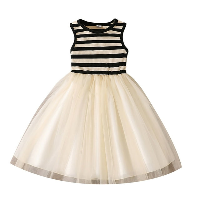MEZZALL Robe d'Été Rayée Sans Manches en Maille pour Bébé Fille Robe de Princesse Robes de Fête 10-11 Ans Robe Douce pour Bébé