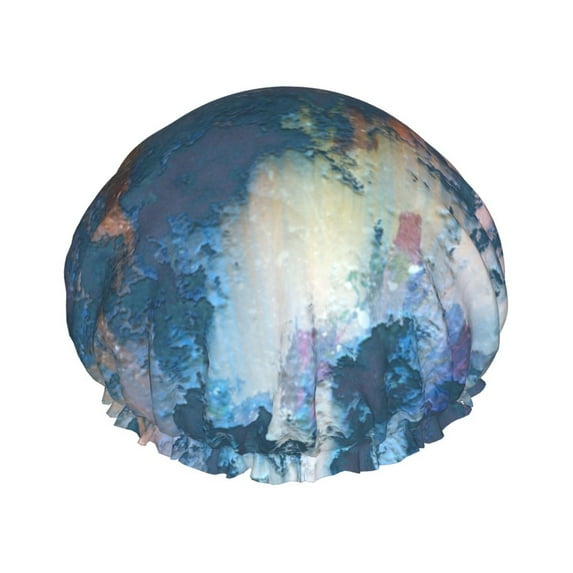 YFYANG Women's Double Waterproof Shower Cap, Blue Abstract Watercolor Reusable Hair Cap for All Hair Styles and Head Sizes