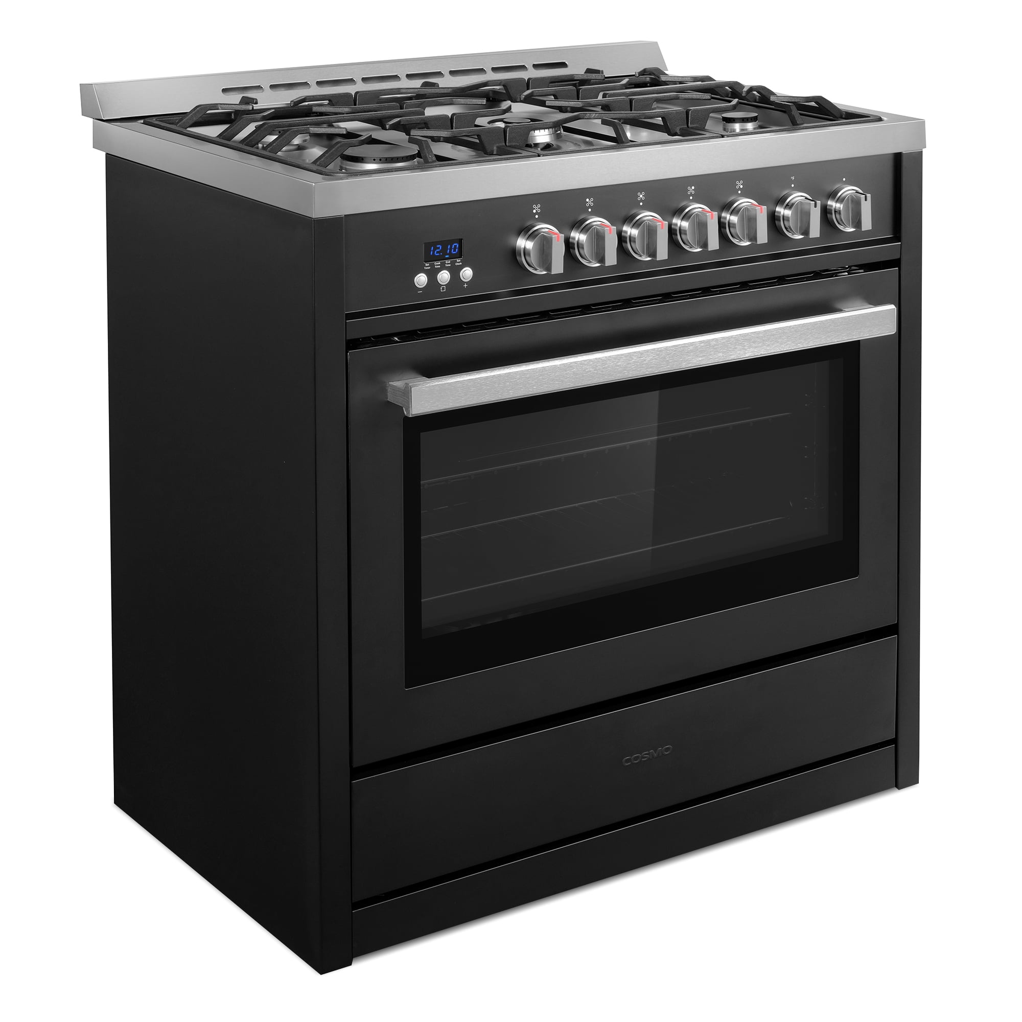 Cosmo 36 in. Nebula Collection 4.4 cu. ft. Gas Range, 5 Burners, Convection, Textured Handle, Matte Black