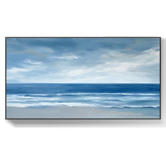 Original Ocean Canvas Painting Sea Abstract Oil Painting White Waves Textured Wall Art Minimalist Beach and Sea Painting Living Room Decor,Unstretched,Frameless,(41*61cm)16*32Inches