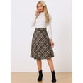 thumbnail image 3 of DARING DIVA Women's Plaid Belted Vintage A-Line Midi Skirt L Khaki, 3 of 6