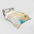 thumbnail image 3 of Animal Duvet Cover Set, Bunny Watering the Dried Flowers Little Birdnd Clouds Pattern, Bedding Set with Shams and Fitted Sheet, 3 Sizes, by Ambesonne, 3 of 3