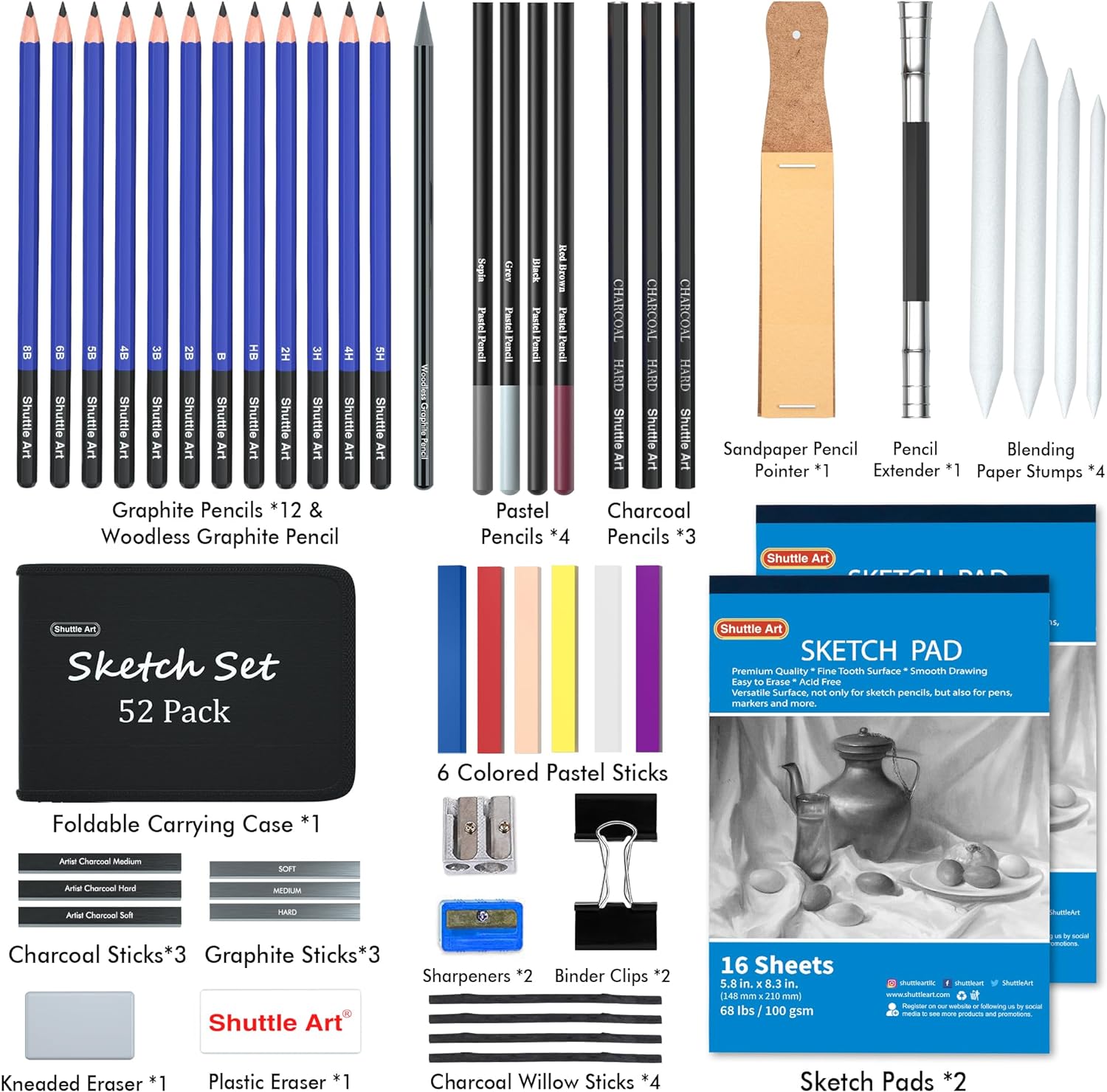 Shuttle Art Professional Sketch Pencil Set, 52 Pieces photo 8