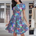 thumbnail image 2 of Psychedelic Holographic Pattern Women's Classic Swing Skater Dress Casual Work Party Cocktail Dresses, 2 of 6