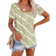 thumbnail image 2 of TIHLMK T Shirts for Women Green Fashion Women Twill Button Neckline Short Sleeve Round Neck Casual T-shirt Gift for Womens Tops, 2 of 4