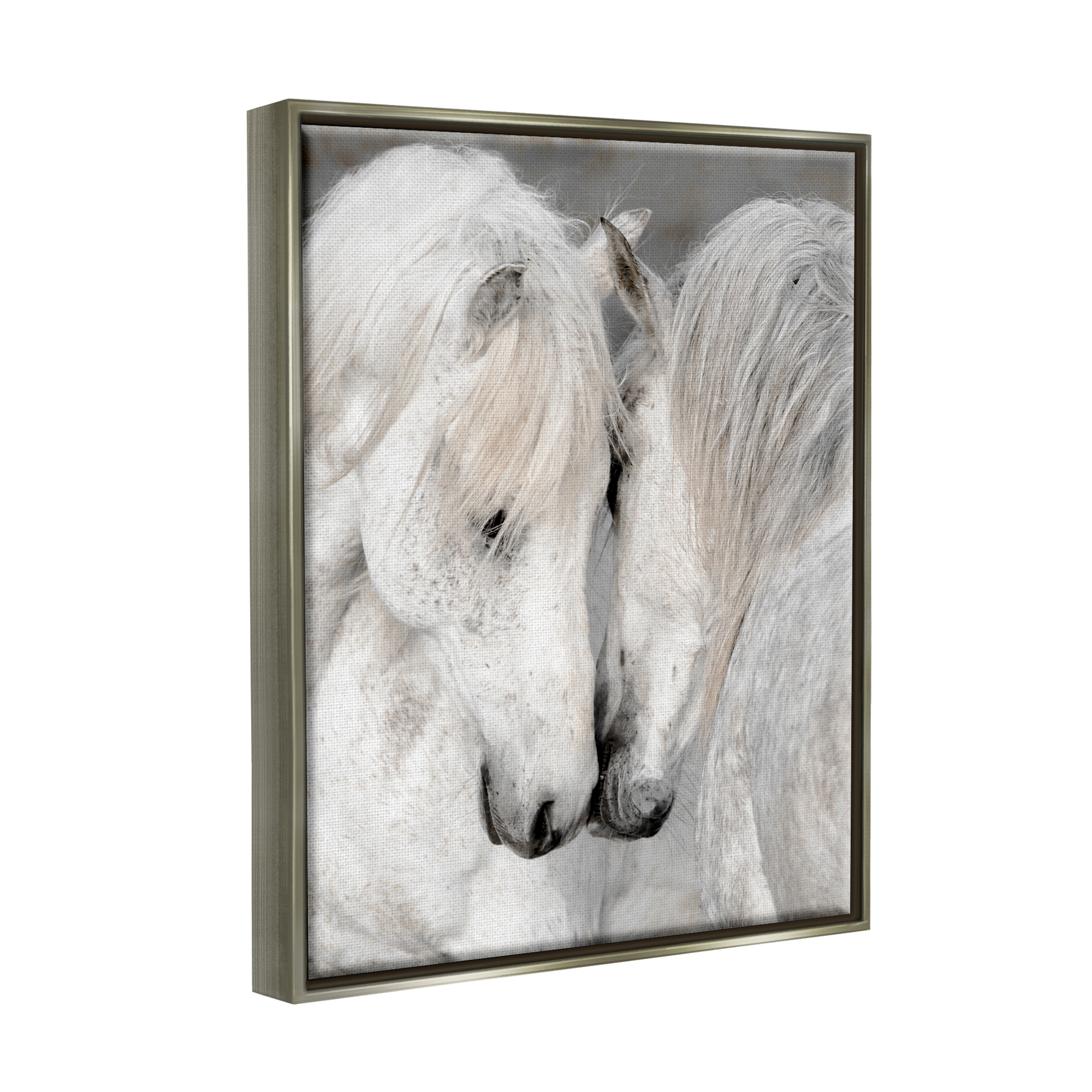 Stupell Industries Hugging Horse Pair Animals & Insects Photography Gray Floater Framed Canvas Art Print Wall Art, 25 x 31