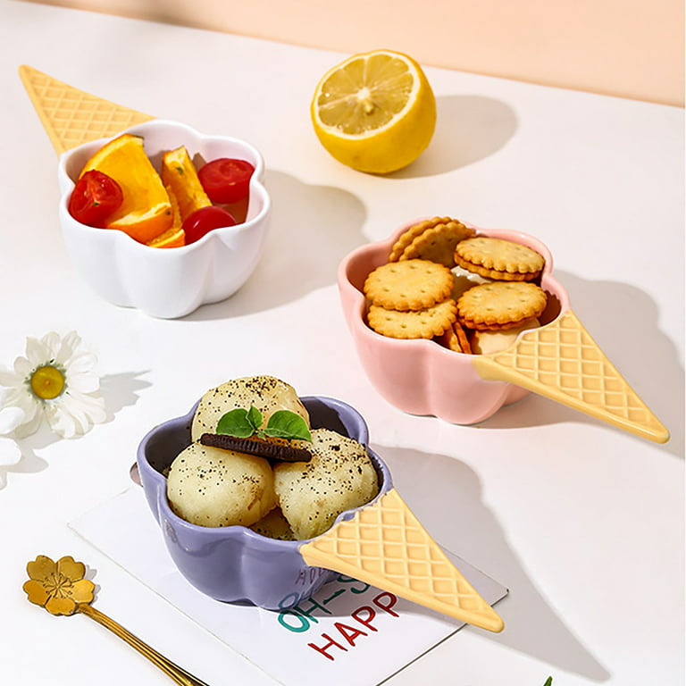 Ice Cream Cone Personalized Bowl, ceramic bowl, personalized, gift, white,  bowl with handle, kitchen, dishware, for kids -gfyU1046323