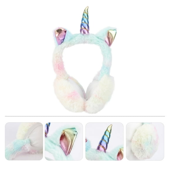 FOMIYES Plush Earmuff Blue Unicorn for Women 1Set 9.1x7.1in
