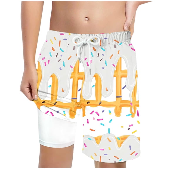 Sopiago Ice Cream Shorts for Boys Casual Elastic Waist Baseball Shorts for Boys with Pockets, Summer Sports Outdoor Homewear Athletic Gym Shorts (White,10-13 Years)