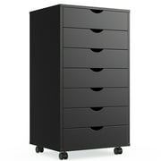 7 Drawer Mobile File Cabinet with Wheels, Under Desk Storage Organizer for Bedroom/Office/Home, Black