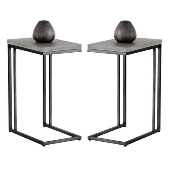 Home Square Sawyer 12" Rectangular Metal End Table in Gray - Set of 2