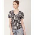 thumbnail image 3 of Moomaya Printed Cotton Tops For Women V Neck Short Puff Sleeve Regular Fit Top, 3 of 8