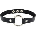 thumbnail image 1 of Gargantilla de cuero sintético negro para mujer, colgante ajustable, cadena de cuero, estilo gótico punk, collar corto circular con remache, 1 of 9