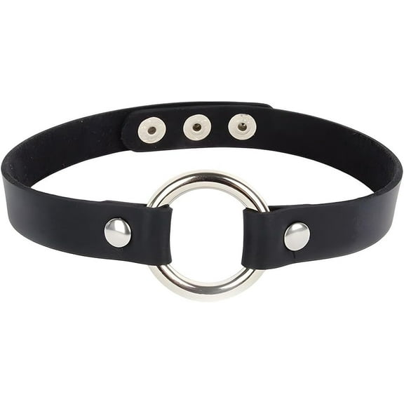 Black PU Leather Choker for Women Pendant Adjustable Leather Collar Chain Punk Gothic Style Circle Short Necklace with Rivet for Costume Jewelry Christmas Party Cosplay Gift Black