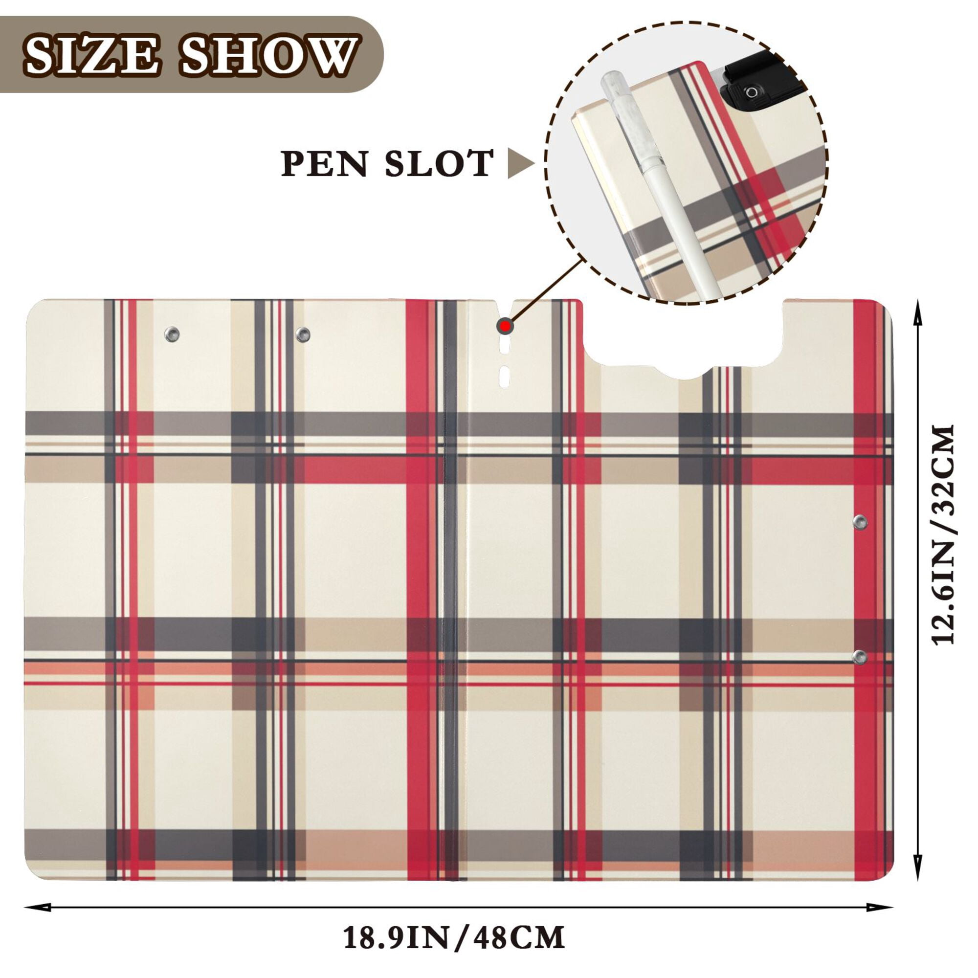 FORMRS A4 Clipboard Folder with Pen Holder Horizontal Foldable School Office Binder, Red Tartan