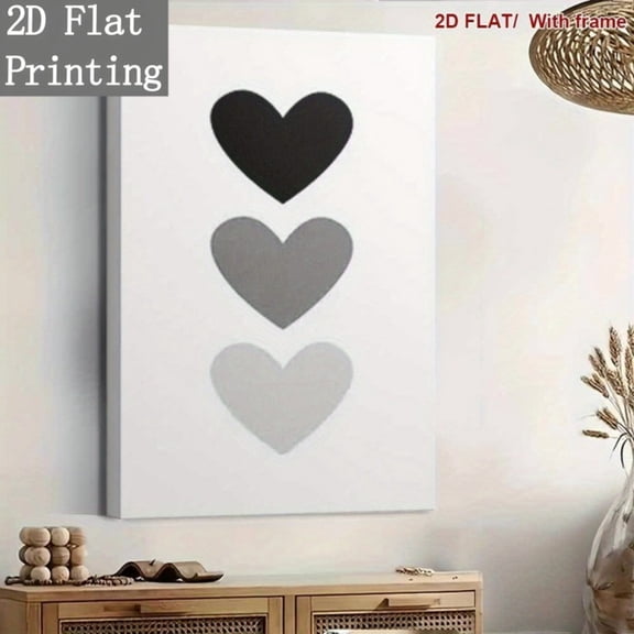 Minimalist Black Gray Heart Canvas Wall Decor Ready to Hang Living Room