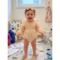 thumbnail image 3 of Cjfdfy Newborn Baby Girl Fall Clothes Ruffle Puff Long Sleeve Romper And Bow Headband Set Infant Baby Girl Solid Color Romper Baby Cute Fall Winter Outfit 0-18 Months, 3 of 9