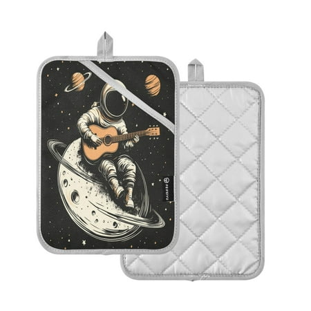 

2 Pcs Pot Holders Sets Oven Mitts Square potholders Oven Hot Pads Heat Resistant for Kitchen Cooking Baking 7 x9.8 Astronaut Playing Guitar