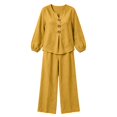 thumbnail image 7 of Wenini Women's 2 Piece Set V Neck Button down Top High Waist Wide Leg Pants Casual Loungewear Vacation Outfit, 7 of 7