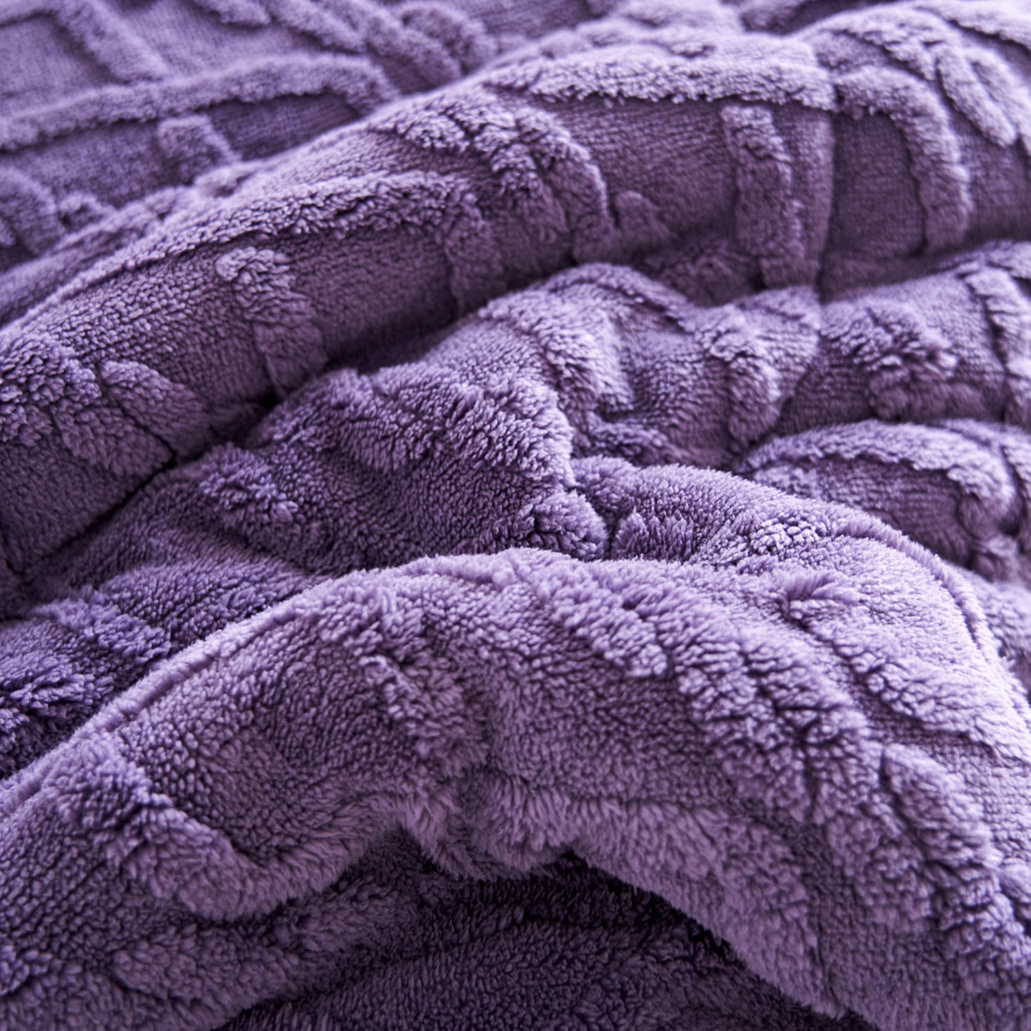 NC 3 Piece Sherpa Blanket,Winter Warm 3 Ply Borrego Fleece Blanket,Queen 75"x83",Purple