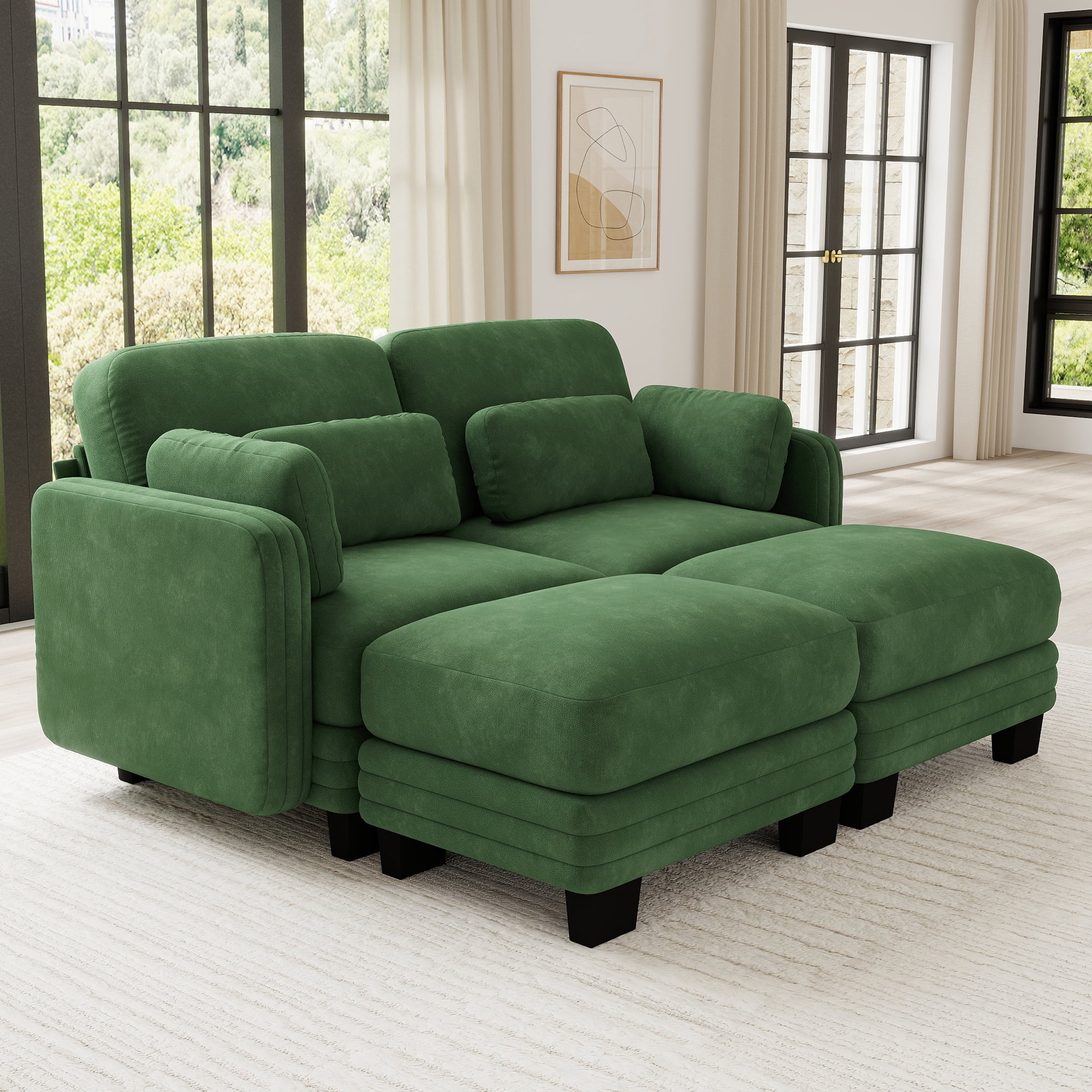 70" Modern Modular 2 Seater Loveseat Sofa Couch with 2 Ottoman and 4 Pillows