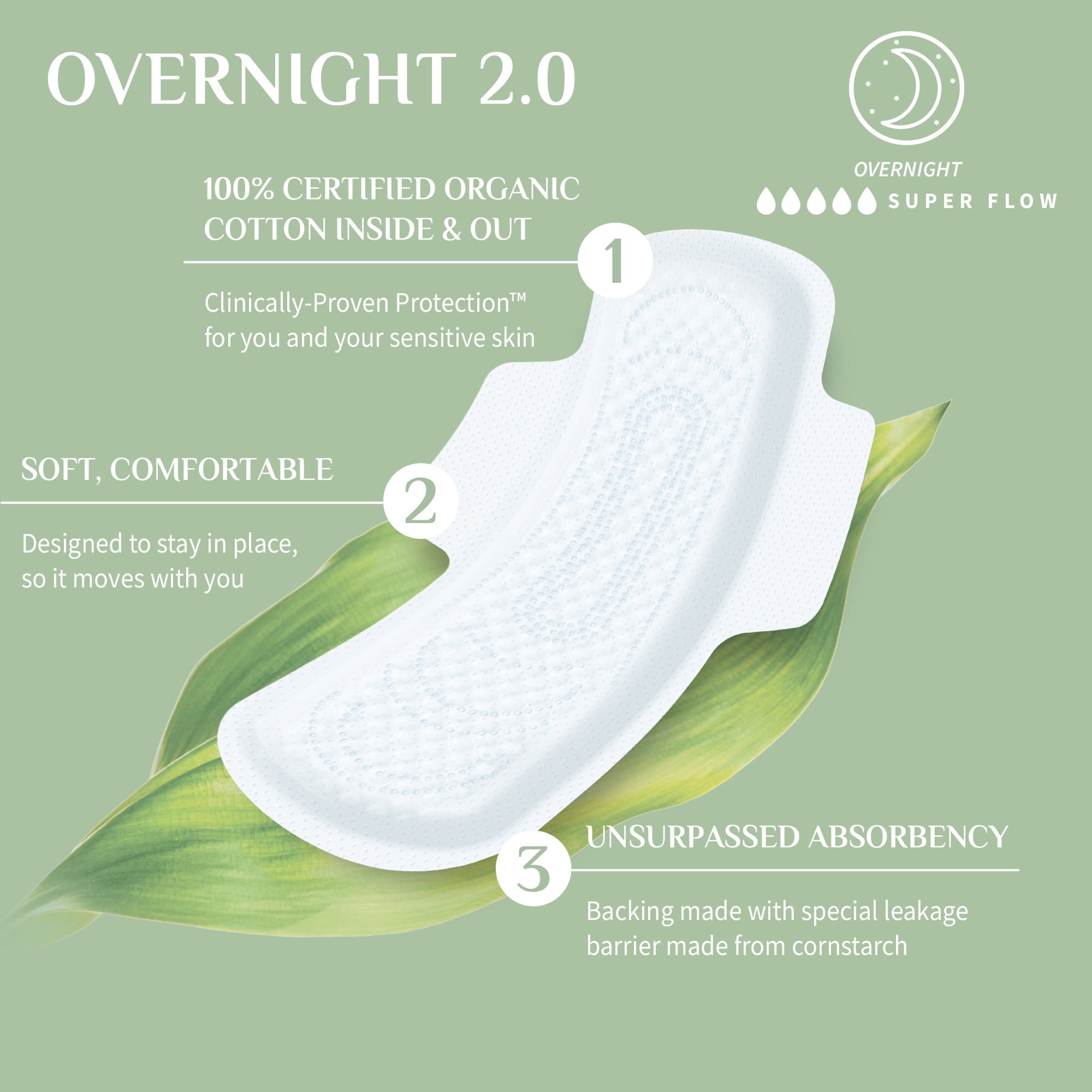 Corman Organyc Overnight Pads, Heavy Flow, Super Absorbent, 28 Count