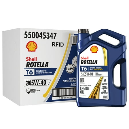 Shell Rotella T6 Full Synthetic 5W-40 Diesel Engine Oil, 1 Gallon (3 Pack)