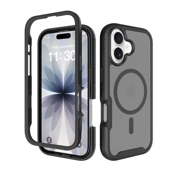 ELEHOLD Full Body Case for iPhone 17, 360 Shockproof Semi-Transparent Matte Black Cover with Front Frame, Compatible MagSafe Accessories,Black