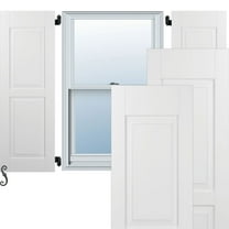 18"W x 52"H Americraft Two Equal Raised Panel Exterior Real Wood Shutters (Per Pair), White