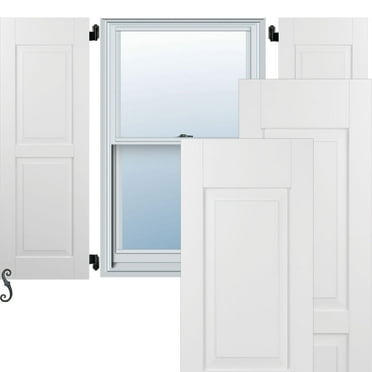 18"W x 52"H Americraft Two Equal Raised Panel Exterior Real Wood Shutters (Per Pair), White