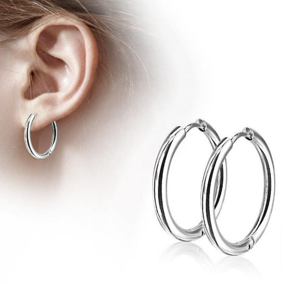 Paris Jewelry 14K White Gold Plated Hinge Seamless Hoop Earrings 10mm, 12mm, 14mm, 16mm, 20mm