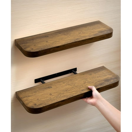 Wood Floating Shelves Rustic Shelves for Wall Mounted 24 Inch Farmhouse Wooden Shelf Round Edge for Bathroom Bedroom Kitchen Living Room Storage and Decor Display Wall Shelving Set of 2