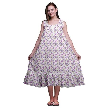 

Bimba White24 Floral Artistic Sleeveless Cotton Nightgowns For Women Printed Mid-Calf Length Sleepwear Large
