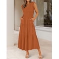 thumbnail image 2 of FUNING Women's 2025 Summer Casual Flutter Short Sleeve Crew Neck Smocked Elastic Waist Tiered Midi Dress, 2 of 7