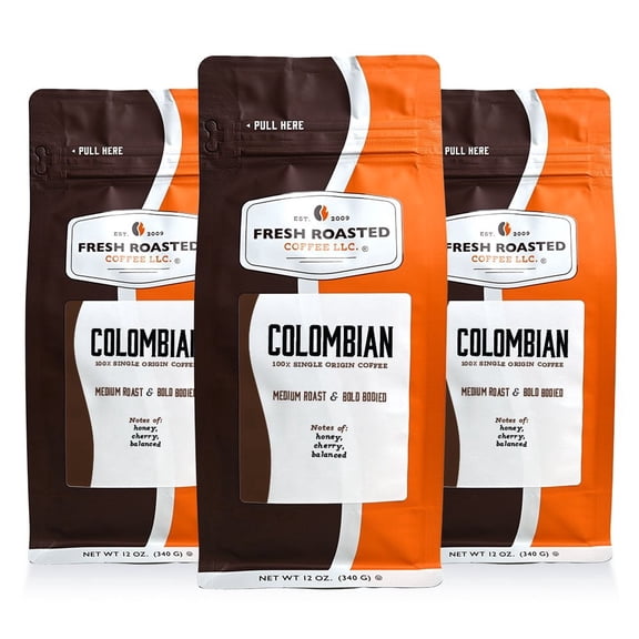3 pack Fresh Roasted Coffee, 100% Colombian Coffee, Medium Roast, Ground, 12 oz