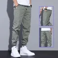 thumbnail image 2 of Pantalones cargo holgados y modernos con frunces, pantalones casuales recortados a la moda para hombres, tendencia juvenil de primavera y otoño, color sólido, 2 of 5
