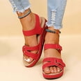 thumbnail image 2 of Oyedens Red Wedge Sandals For Women Fashion Comfort Cushion Mid Heels Platform Walking Sandals, 2 of 6