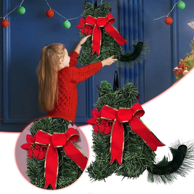 Decoración navideña, adornos navideños, regalos navideños, guirnalda luminosa de gatos para colgar en la puerta, decoración navideña, decoración para el hogar, roseta de plástico.