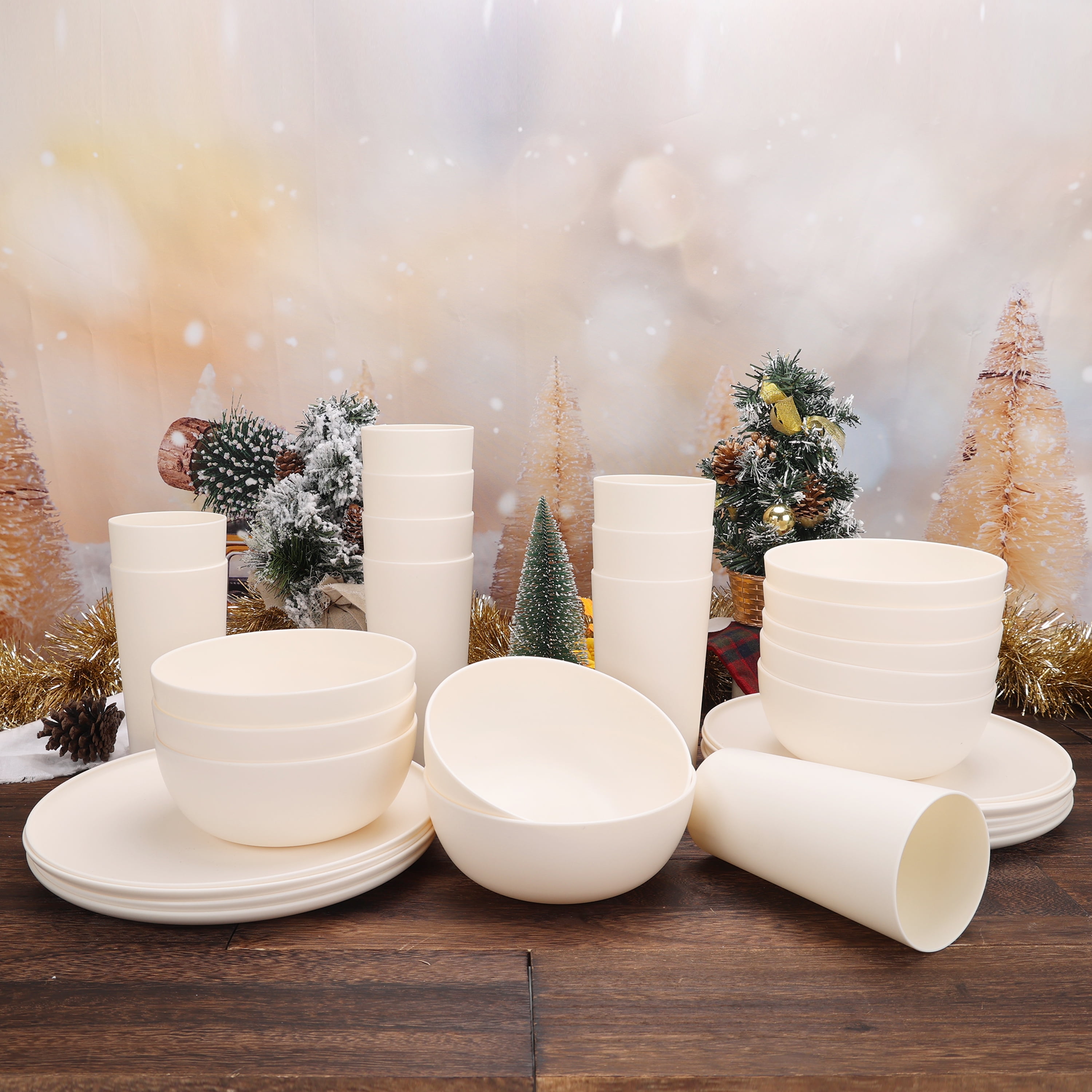 Mainstays Plastic 30 Piece Dinnerware Set, Cream, BPA-Free