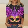 thumbnail image 2 of Penkiiy 2024 Shirt 3/4 Sleeve Mardi Gras Womens Fancy Blouse Carnival Mask Print Tunic Theme Party Round Collar Tee M Multicolor, 2 of 5