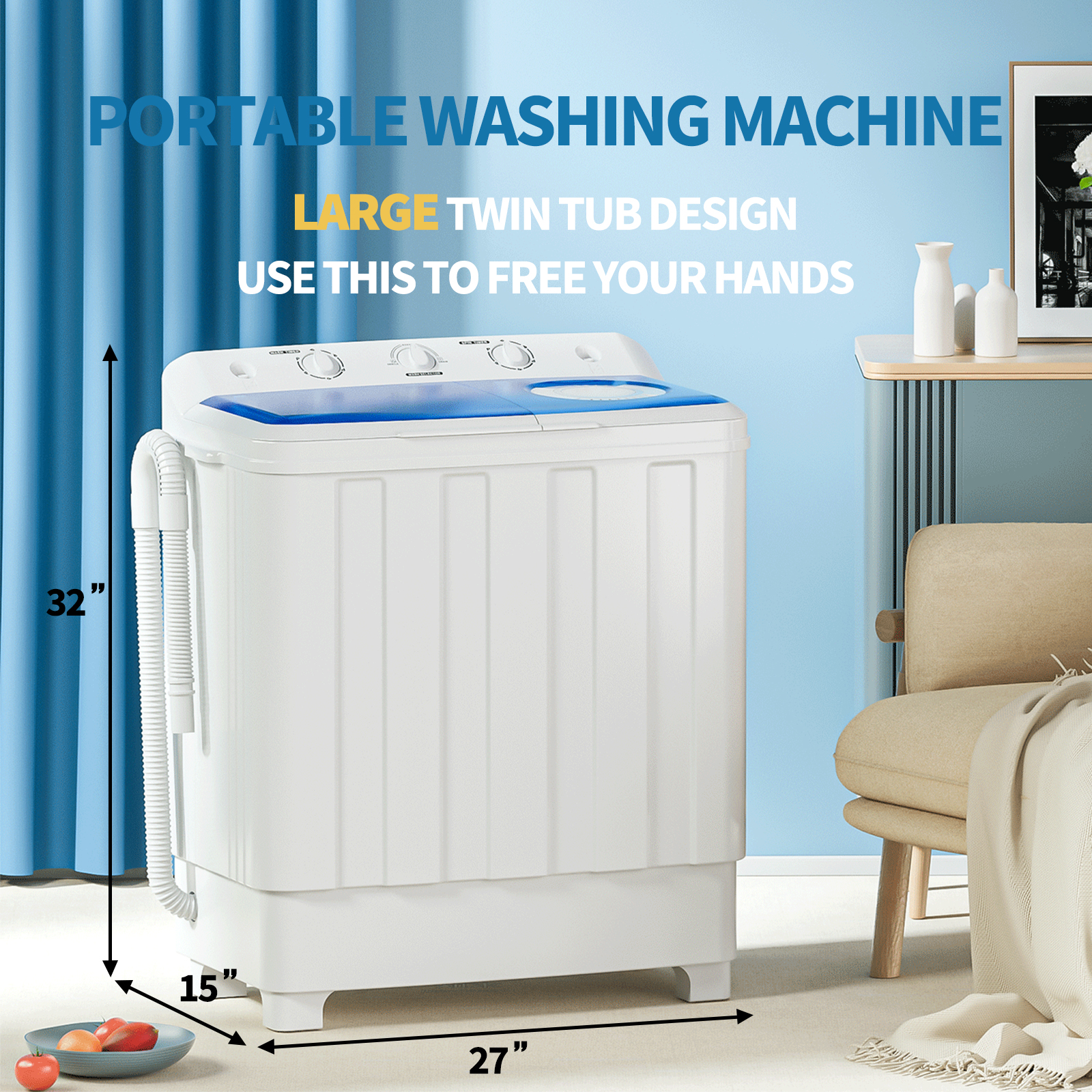 Auertech Portable Washing Machine 28lbs Mini Twin Tub Semi-Automatic ...