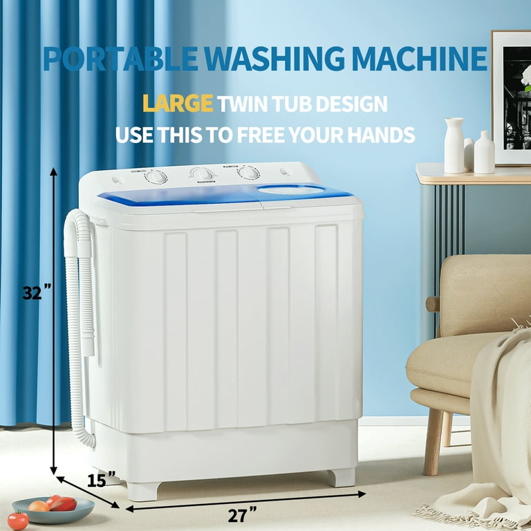 Auertech Portable Washing Machine 28lbs Mini Twin Tub Semi-Automatic Washer  Spinner Combo with Drain Pump