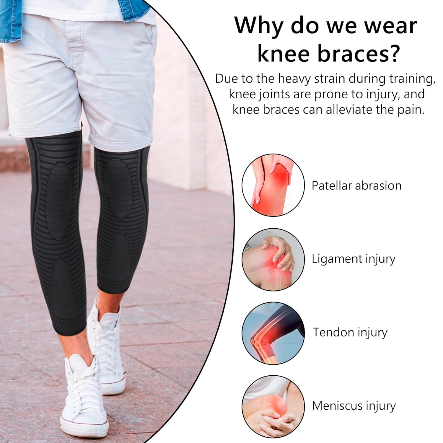 Hautllaif Full Leg Compression Sleeves 2 Pack anti Sliping Ventilation Long Knee Support with Wraps for Men and Women Long Knee Compression Sleeve for ACJ, Meniscus Tear, Arthritis (Black, X-Large)