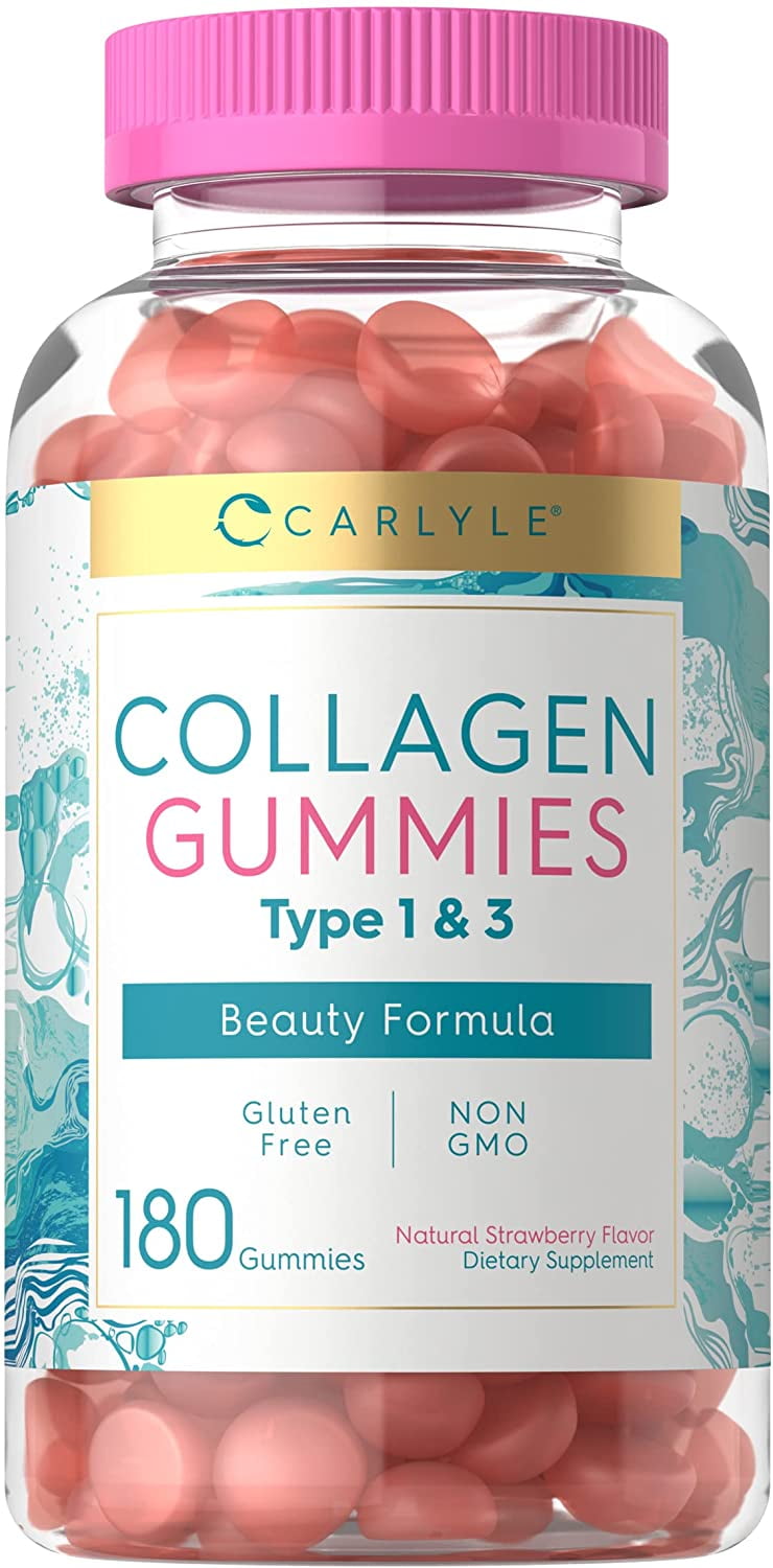 Carlyle Collagen Gummies | 180 Count | Type 1 & 3 | Strawberry Flavor Beauty Supplement | Hydrolyzed Collagen for Women & Men | Non-GMO, Gluten Free