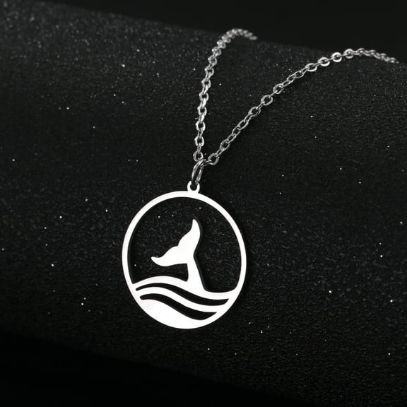 EUEAVAN Silver Whale Tail Pendant Necklace Stainless Steel Jewelry