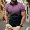 thumbnail image 2 of YLSDY Men's Summer Gradient Color Shirt Short Sleeve Lapel Zipper Slim Fit T-Shirt Blouse Purple S, 2 of 6